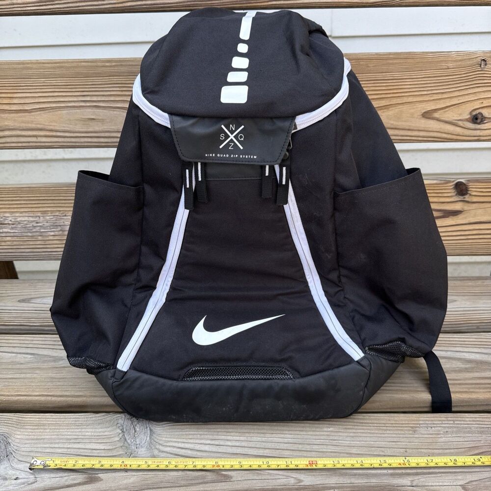 Nike Elite Quad Zip Hoops Black Backpack School Basketball Travel Gym Bag XL EUC